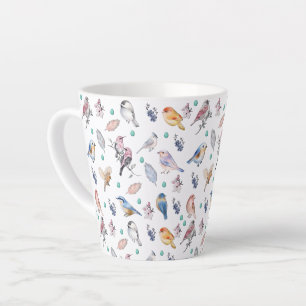 Spring Birds Pattern Latte Mok