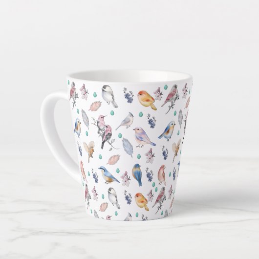 Spring Birds Pattern Latte Mok (Linkerhoek)