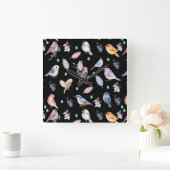 Spring Birds Pattern Vierkante Klok (Huis)