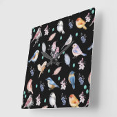 Spring Birds Pattern Vierkante Klok (Hoek)