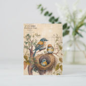 Spring Birds Vintage Ephemera Briefkaart (Staand voorkant)