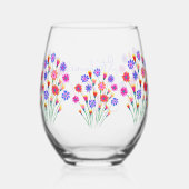 Spring Bloem Boeket Hand geschilderd 30e verjaarda Wijnglas Zonder Voet (Achterkant)