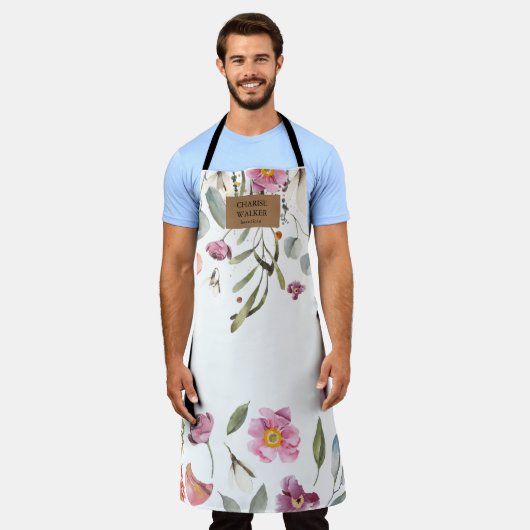 Spring Bloemen Make-up Artiest Salon Monogram Schort (Gedragen)