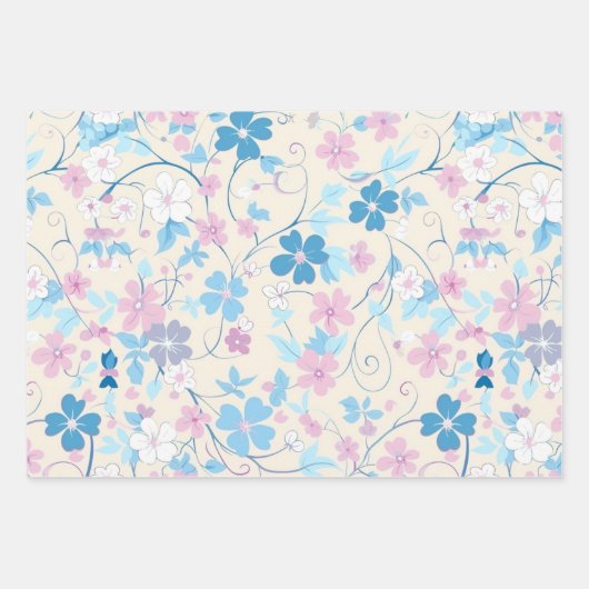 Spring Bloemen Pastel Patronen Blad inpakpapier (Voorkant)