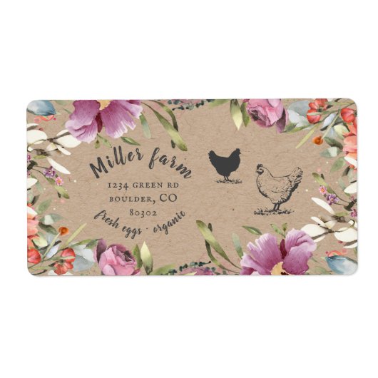 Spring Bloemen Rustiek Script Ei Karton Label (Voorkant)