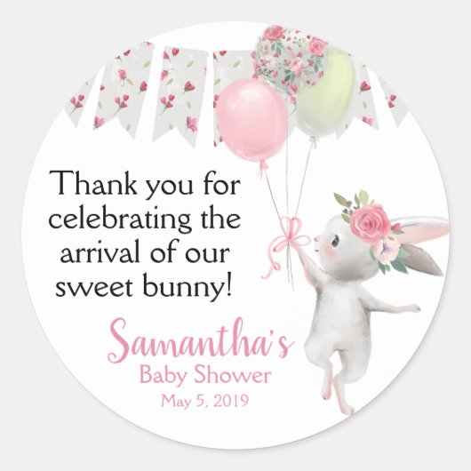 Spring bloemenkonijn baby shower dank u stickers (Voorkant)