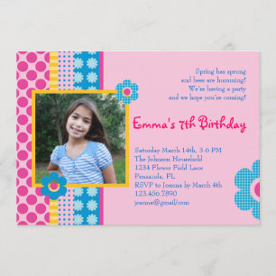 Spring Bloemenmeisje Birthday Photo Invitation Kaart