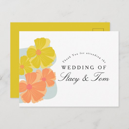 Spring Bloom Cosmos Hand Drawn Wedding Briefkaart (Voorkant / Achterkant)