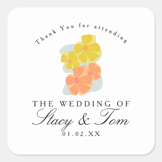 Spring Bloom Cosmos Hand Drawn Wedding Vierkante Sticker (Voorkant)
