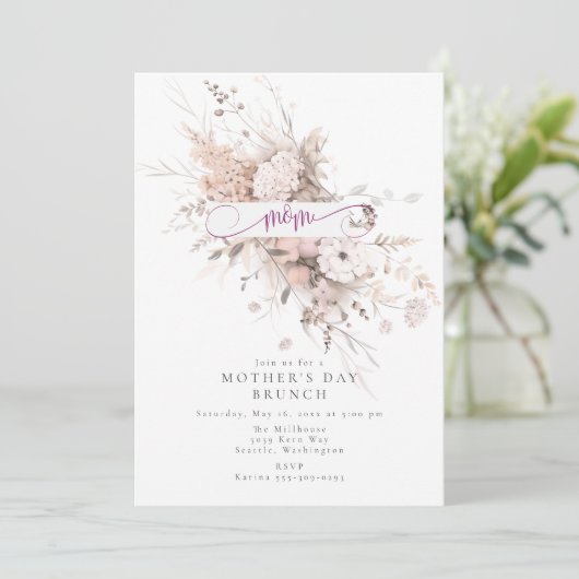 Spring Bloom Moederdag Brunch Uitnodiging (Staand voorkant)