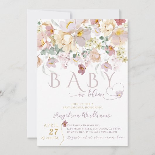 Spring Bloom Wildflower Paars Girl Baby shower Kaart (Voorkant)