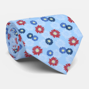Spring Blooms Daisy Floral Sky Blue tweezijdig Stropdas