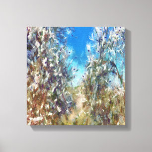 Spring Blossom Almond Tree Pointillism Artwork Canvas Afdruk