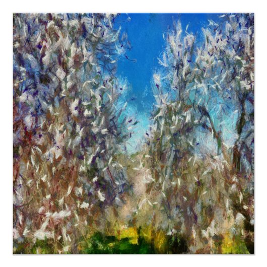 Spring Blossom Almond Tree Pointillism Artwork Perfect Poster (Voorkant)