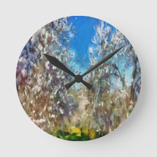 Spring Blossom Almond Tree Pointillism Artwork Ronde Klok