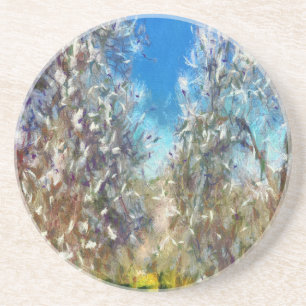 Spring Blossom Almond Tree Pointillism Artwork Zandsteen Onderzetter