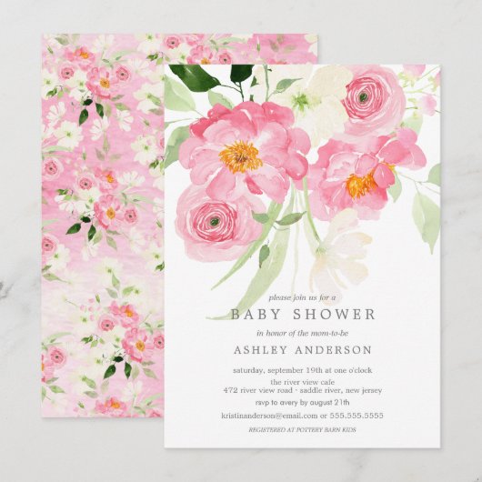 Spring Blossom Floral Baby shower Invitation Kaart (Voorkant / Achterkant)
