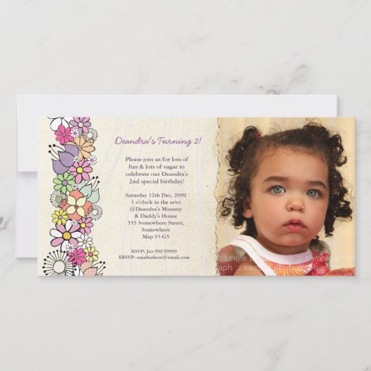 Spring Blossoms Baby Girls 2nd Birthday Invitation (Devant)