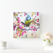 Spring Blue Bird Vierkante Klok (Huis)