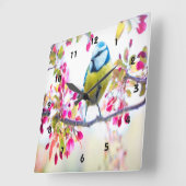 Spring Blue Bird Vierkante Klok (Hoek)