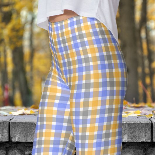 Spring Blue Check Pattern Leggings