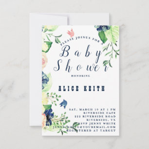 Spring Blue Floral Baby shower Invitation Save The Date