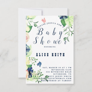 Spring Blue Floral Baby shower Invitation Save The Date