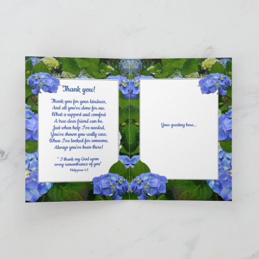 Spring Blue Hydrangea Christelijk Vriend Dank u Kaart (Binnen)