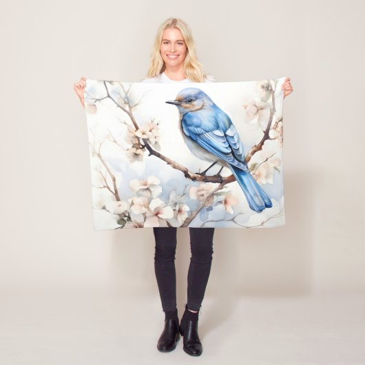 Spring Bluebird in de bloeiende boom Fleece Deken (In situ)
