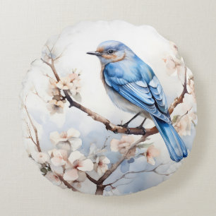 Spring Bluebird in de bloeiende boom Rond Kussen