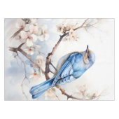 Spring Bluebird in de bloeiende boom Tafelkleed (Voorkant (Horizontaal))