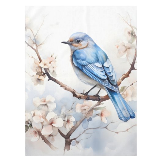 Spring Bluebird in de bloeiende boom Tafelkleed (Voorkant)