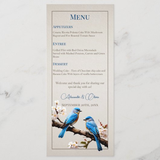 Spring Bluebirds Bruiloft Menu (Voorkant)