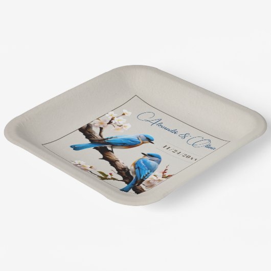 Spring Bluebirds Bruiloft Papieren Bordje (Gebogen)