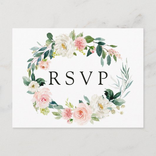 Spring Blush Bloemen Krans Bruiloft RSVP Briefkaar Uitnodiging Briefkaart (Voorkant)