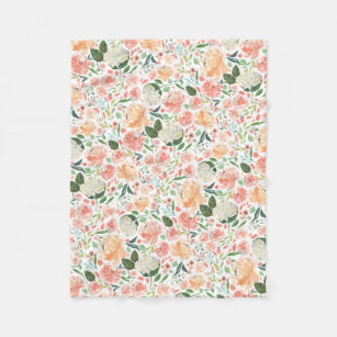 Spring Blush en Peach Waterverf Floral Fleece Deken