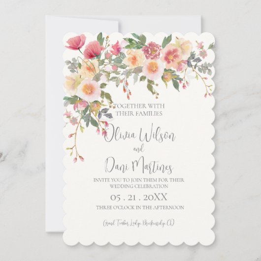 Spring Blush Floral Wedding Invitation Kaart (Voorkant)
