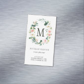 Spring Blush Floral Wreath Monogram Magnetisch Visitekaartje (Voorbeeld)