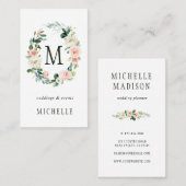 Spring Blush Floral Wreath Monogram Visitekaartje (Voorkant / Achterkant)