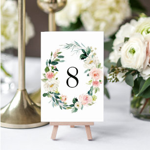 Spring Blush Floral Wreath Wedding Table Number Kaart