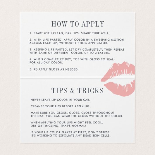 Spring Blush Lip Product Distributeur Tips & Trick Visitekaartjes (Binnenkant ongevouwen)