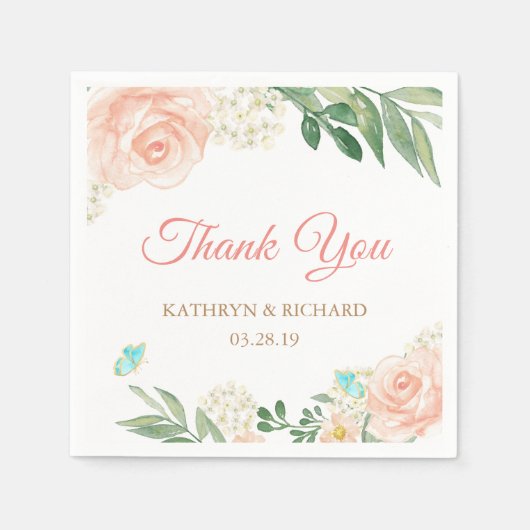 Spring Blush Peach Floral Dank u bruiloft Servetten (Voorkant)