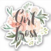 Spring Blush Peach Waterverf Floral Girl Boss Sticker (Voorkant)