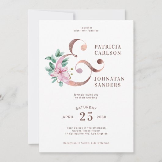 Spring blush roze rose goud bloemenbruiloft kaart (Voorkant)