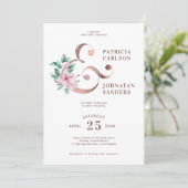 Spring blush roze rose goud bloemenbruiloft kaart (Staand voorkant)