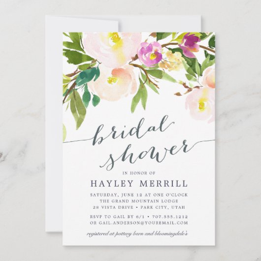 Spring Blush | Waterverf Bridal Shower Invitation Kaart (Voorkant)