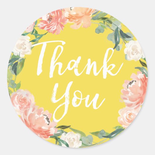 Spring Blush Waterverf Floral Yellow Dank u Ronde Sticker (Voorkant)