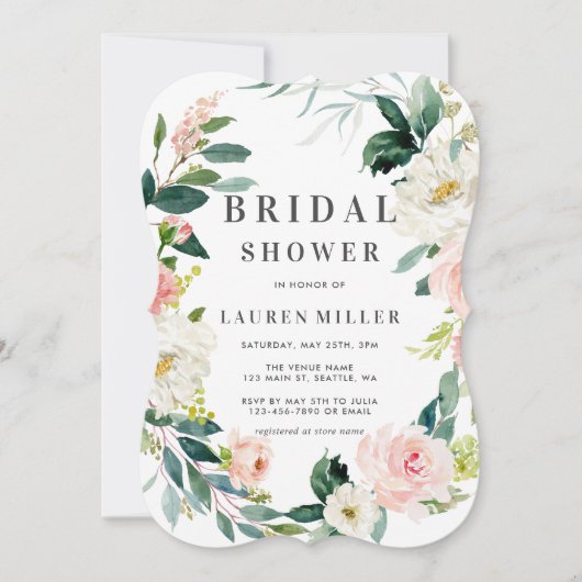 Spring Blush Wreath Bridal Shower Uitnodiging (Voorkant)
