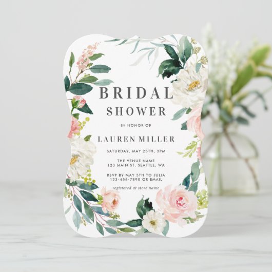Spring Blush Wreath Bridal Shower Uitnodiging (Staand voorkant)