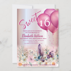 Spring Boho bloemen Girly ballon glitterij Kaart